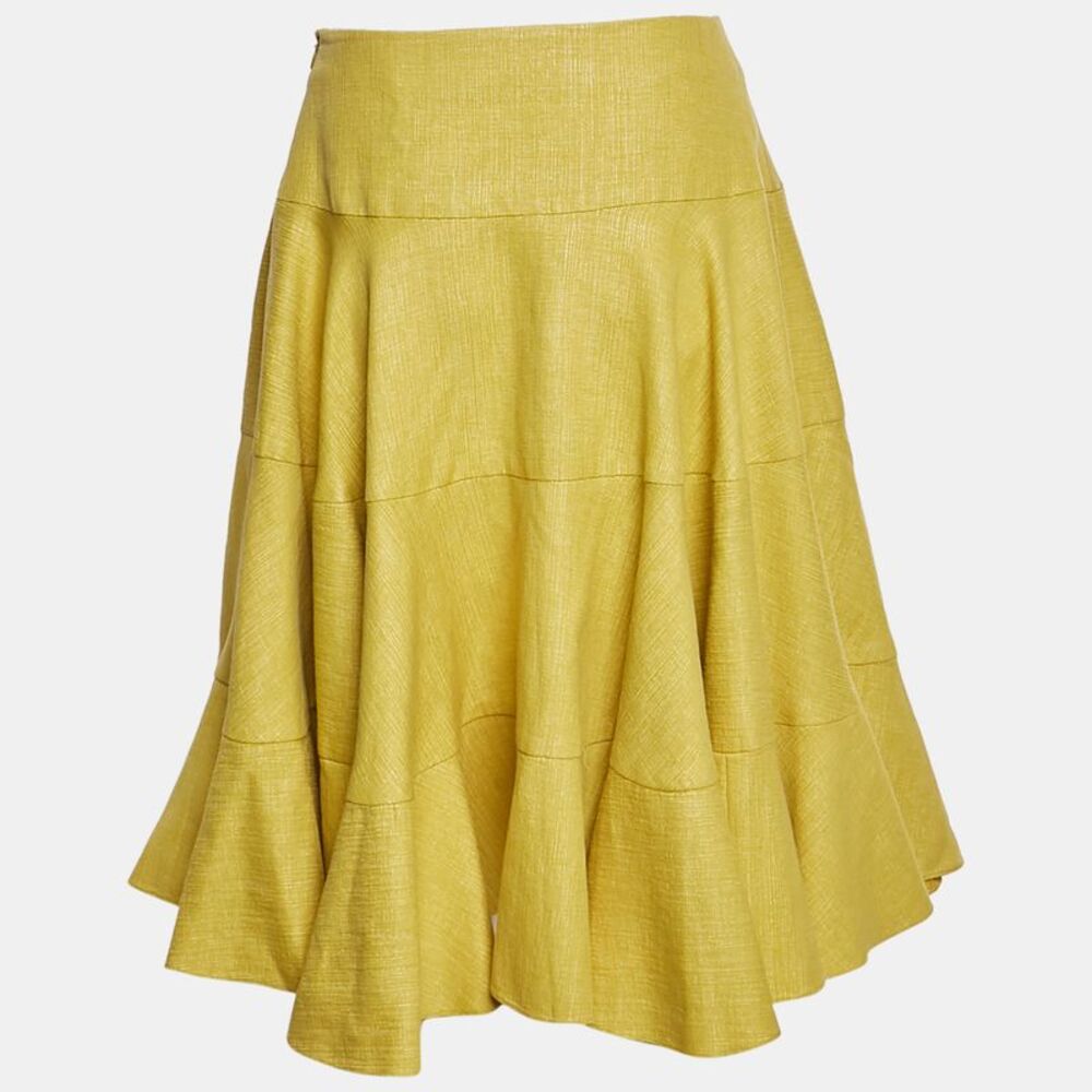 Christian Dior Yellow Cotton Blend Flared Short Skirt M - Picture 3 of 6